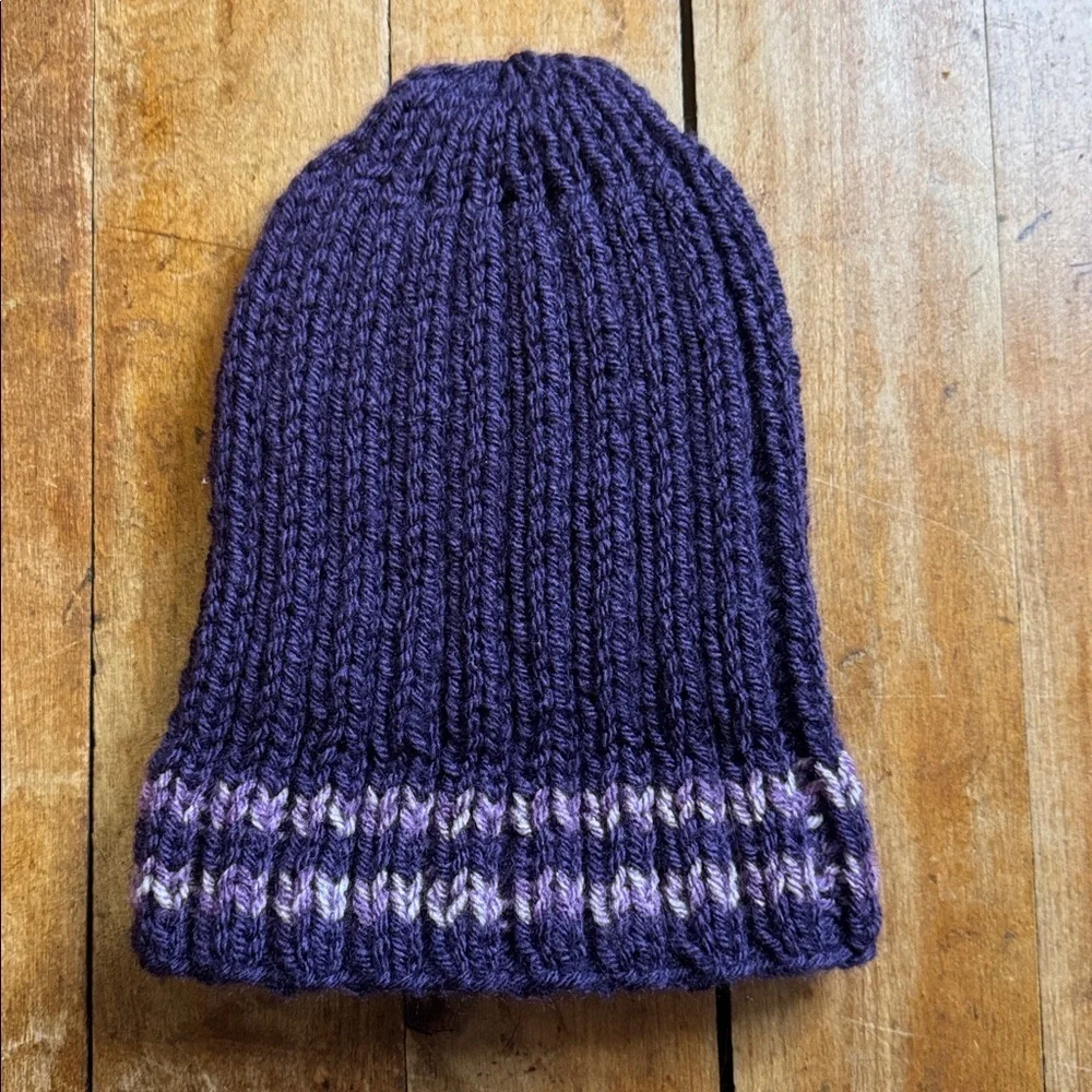 Handmade Purple Knit Beanie toddler size girl winter